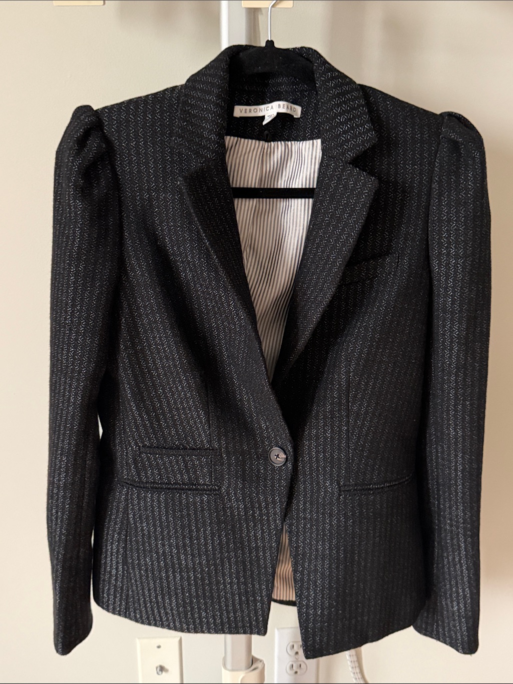 Veronica Beard Wool Blend Black Pinstripe Single-Button Blazer Size 6